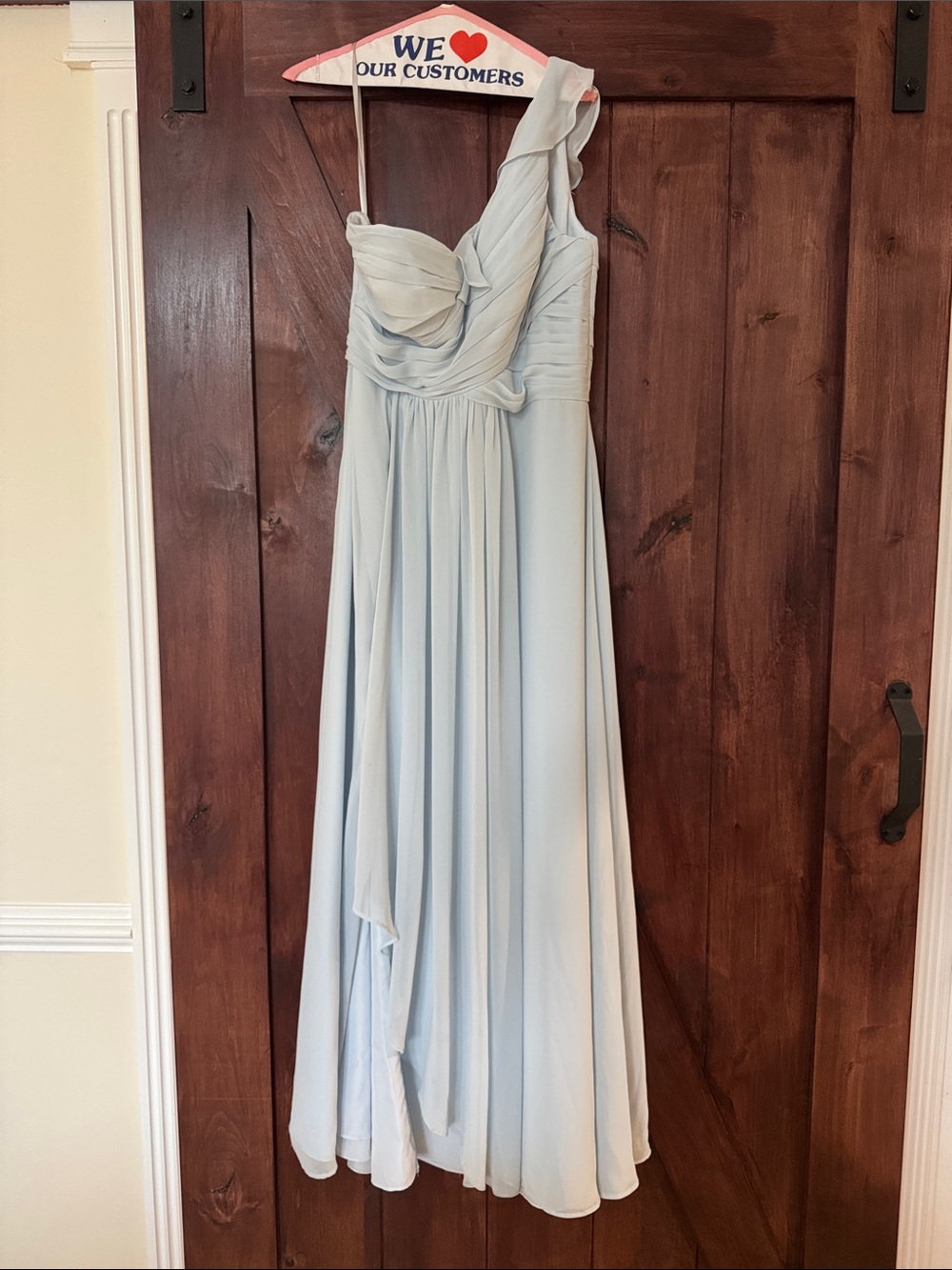 Romantic One-Shoulder Pale Blue Maxi Dress